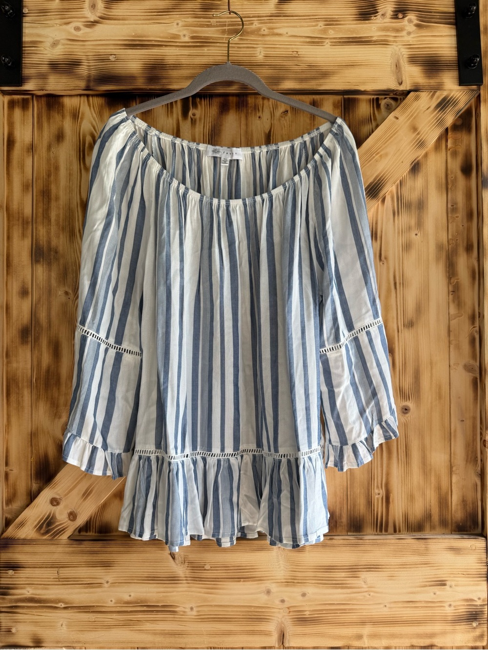Fever Striped Blue & White Off-Shoulder Tunic